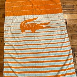 Lacoste Orange & White Crocodile Logo Beach / Bath Towel
